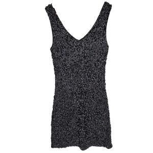 Black Sequin Mini Dress Y2K Showgirl Club Cocktail Party LBD Revenge Size S